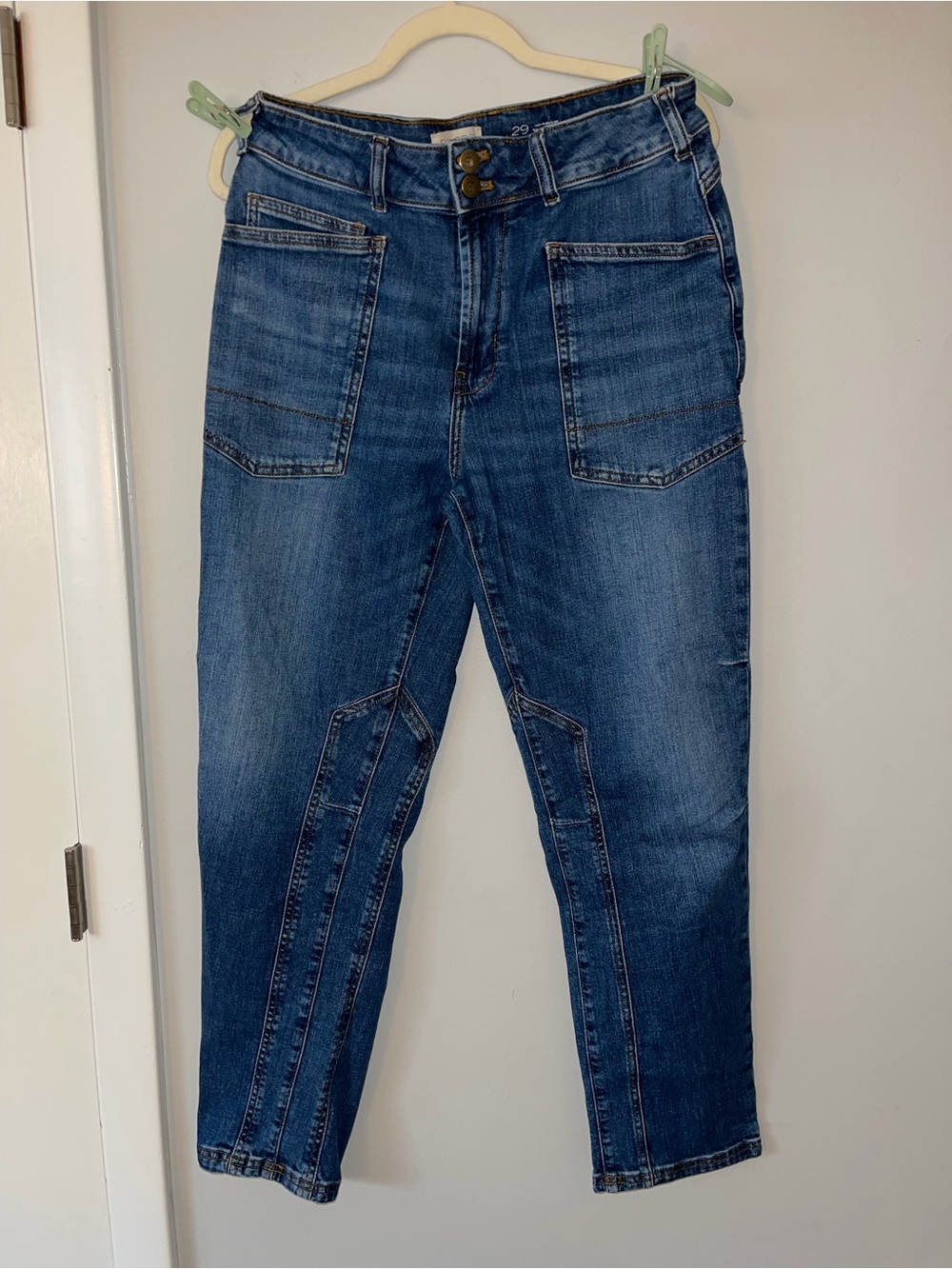 Pilcro Dark Blue Ankle Cropped Jeans with Front Patch Pockets